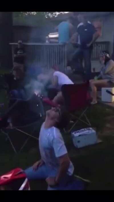 Shooting a firework from your mouth...