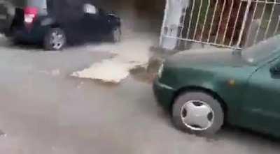 A drunk driver hits multiple vehicles in an apartment block, slams into garage door. Later, in front of reporters, he claims to have only drank 