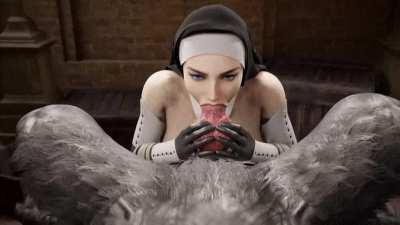 Blasphemous nun worshiping her new master (rekin3d)