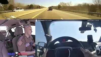 State trooper stays extremely calm while being shot at during high speed chase (SFW)