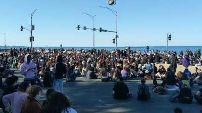 Peaceful protest shutting down Lake Shore Drive today. No cops to be seen.