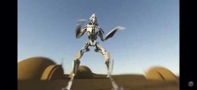 Grievous after he digs up the lightsabers Rey buried