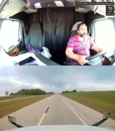 Trucker falls asleep while on the wheel