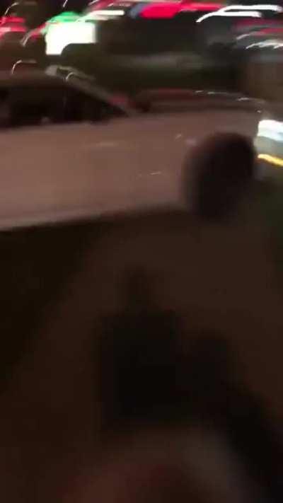 2 mustangs crash at car meet..