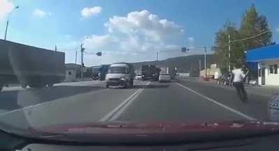 Out of control truck smashes into car