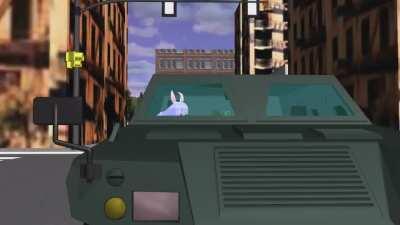 Miko crossing the road...