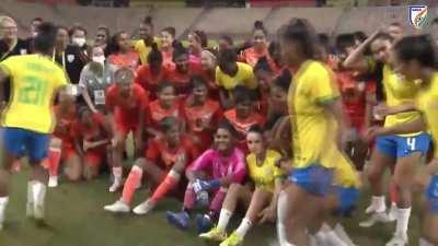 Indian National female football team calling Brazil female team for a group picture after match. BRA 6-2 IND