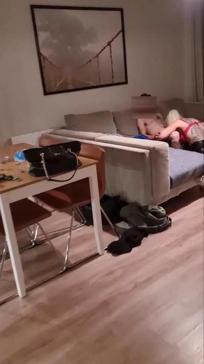 I texted hubby at work and told him not to make too much noise when he got home, that I had a guest. He got home to find me taking his friends cum down my throat 