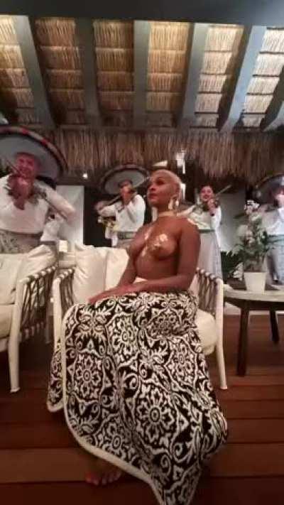 Janelle Monae painted topless birthday video from instagram