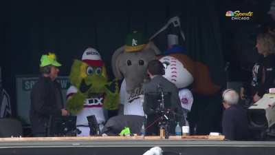 [Highlight] Jason Benetti and Steve Stone welcome Southpaw, Stomper, and Mrs. Met into the booth as part of Southpaw's birthday celebration