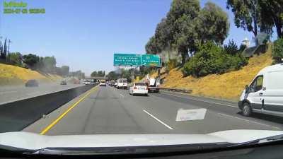 I think the divider save my life. Unlucky driver had nowhere to go when another car cut into their lane. Hope they are safe. Not sure how insurance handles cases like this. :(