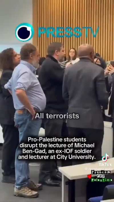 Pro-Palestine students disrupt the lecture of Michael Ben-Gad, an ex-Israeli soldier and current lecturer at City University in London !