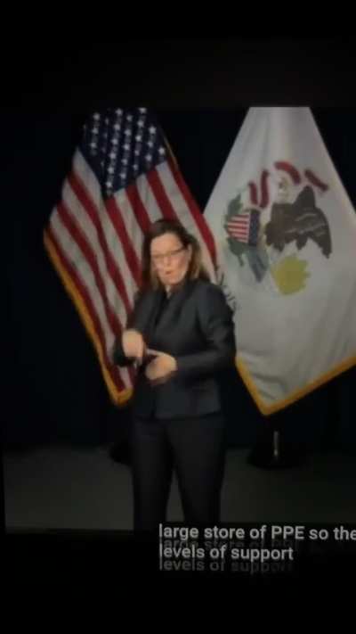 What sign is the interpreter using at the end of this clip, where her left fist is closed and she has her right hand open on top? Right after she signs have/has