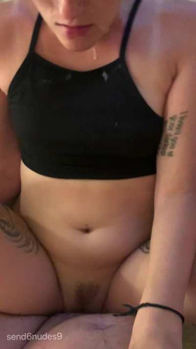 Cum dripping down my face while I get fucked makes for a happy cumslut