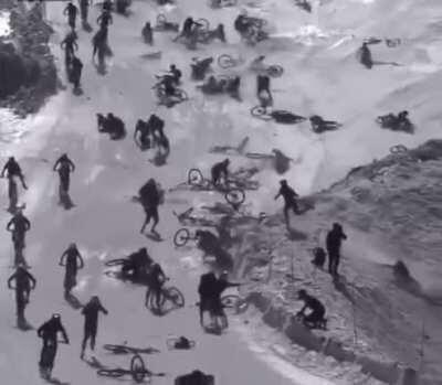Bycicles on a ski slope...