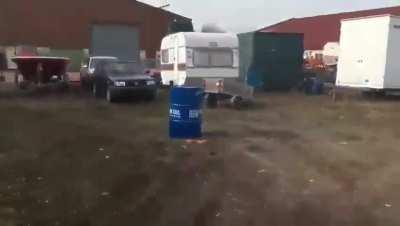 Firework into barrel