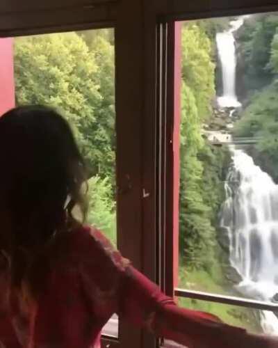 This amazing view from Grand Hotel Giessbach in Switzerland