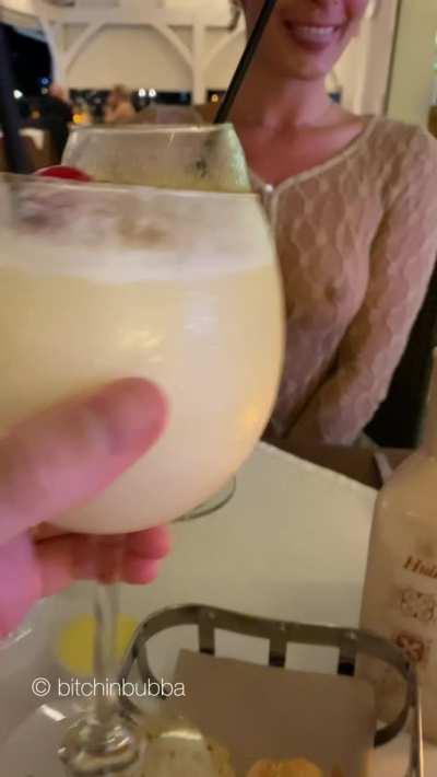 Sheer and braless top at the dinner date [f]