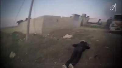 Isis militant guns down and loots a retreating soldier. June 6th, 2016.