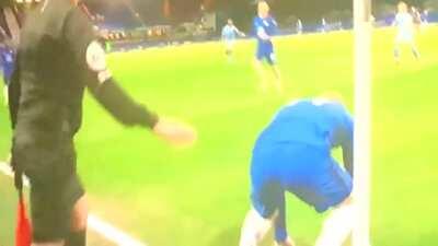 Werner gets injured from the corner flag