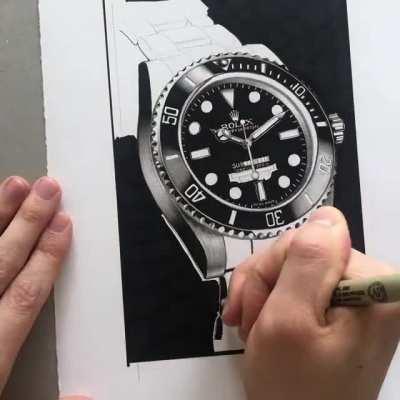 A Rolex submariner I drew earlier this year! Yes I actually hold my pen like that😂