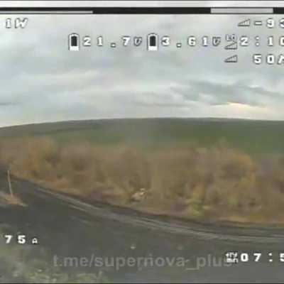 Russian armored vehicle hit by unknown loitering munition, November