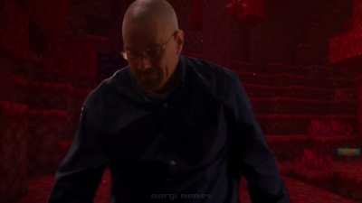 Walter White in Minecraft trying to mine Glowstone