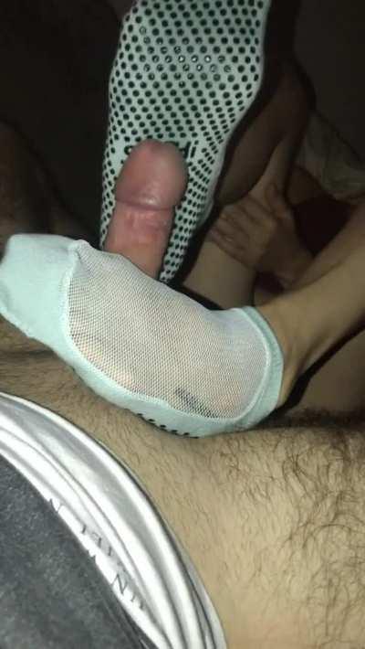 getting a footjob from a girl wearing the psych ward grippy socks