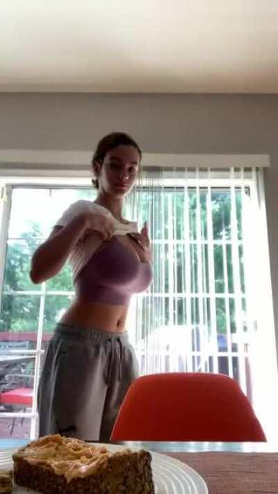 Showing off her huge rack