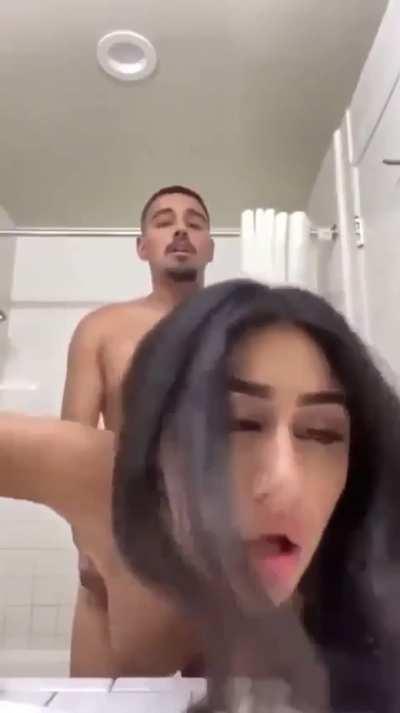 Cute Latina girl gets her back blown out in the bathroom