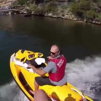 Skydiving onto a jet ski