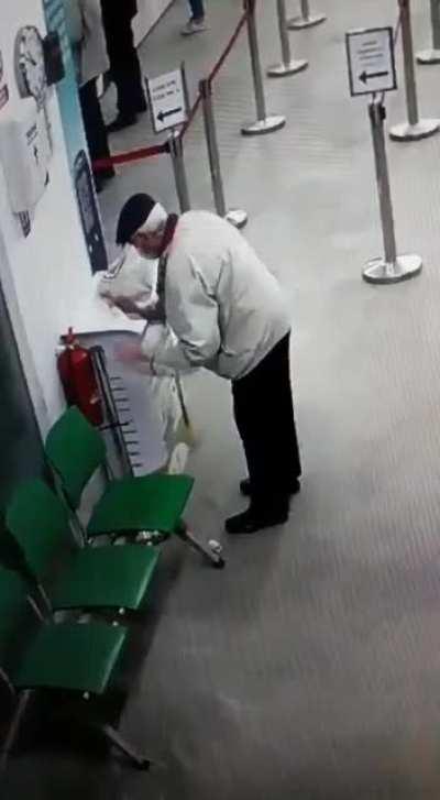 To sanitize his hands