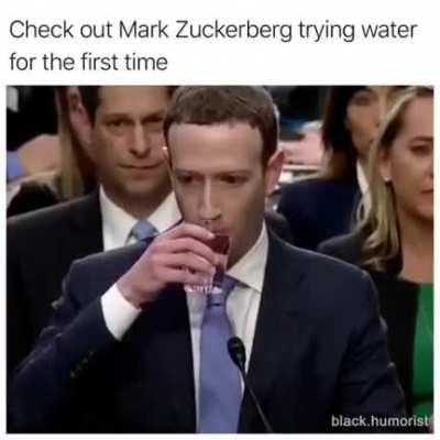 Mark Zuckerberg drinking water for the first time