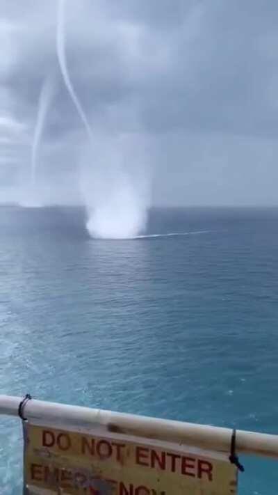 Numerous waterspouts offshore SE Louisiana. Video by Raney Frederick.