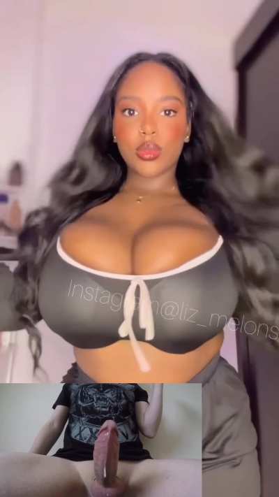 Huge ebony tits make him blow