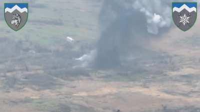 The Ukrainian 8th Mountain Assault Battalion Destroying a Russian Vehicle Carrying Ammo with a Javelin