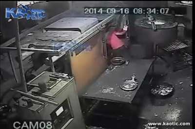 Stuck his head into some kind of compacter