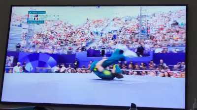 Dude watching Australias breaking performance at the 2024 Olympics in Paris