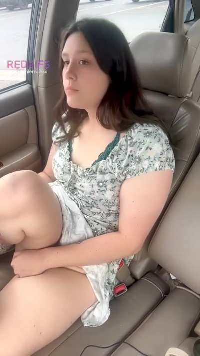 Overly cautious chubby touches herself in public 😙