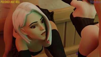 Ashe and D.Va get costumed up and fucked (polished-jade-bell, Volkor) [Overwatch]