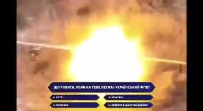 russian soldier manages to hit a Ukrainian FPV drone by throwing a weapon magazine at it but the drone explodes anyways