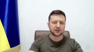 President Zelenskyy addressing the British Parliament. He was welcomed with a standing ovation and cheers. He has asked the British Parliament to close the sky over Ukraine to stop the attacks from the terrorist state of Russia.