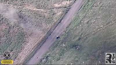 Ukrainian FPV drones attack Russian soldiers trying to cross or unload somewhere in the open on the Donetsk front (Published by the Ukrainian Ivan Franko UAV Group)