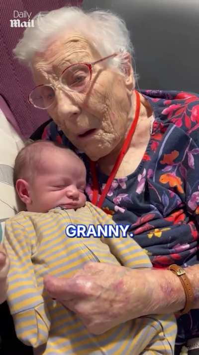 102 year old Great Great Grandma meets newborn