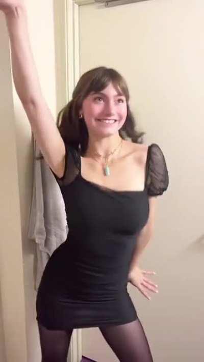 Lauren Donzis in a black minidress....