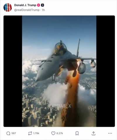 10/18/25 Trump shares video of himself as a mad king and fighter pilot bombing protestors with shit (10pm)