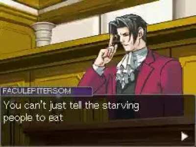 Osvaldo12 tweet about world hunger with the phoenix wright meme