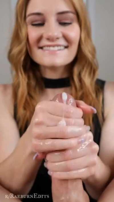 Redhead with amazing eyes handjob finish in slow-mo