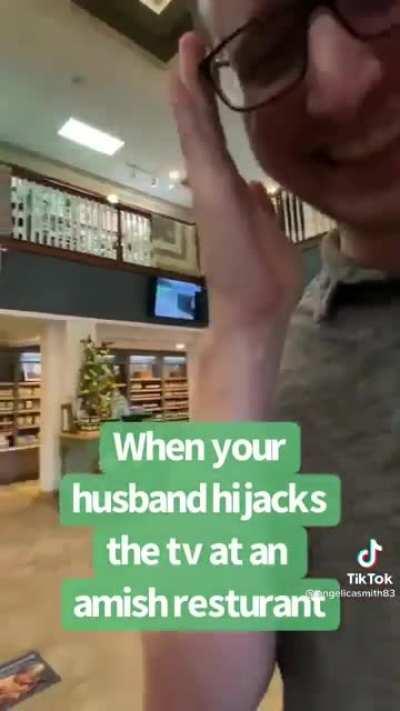 Taking over the TV at the Amish store for a good laugh