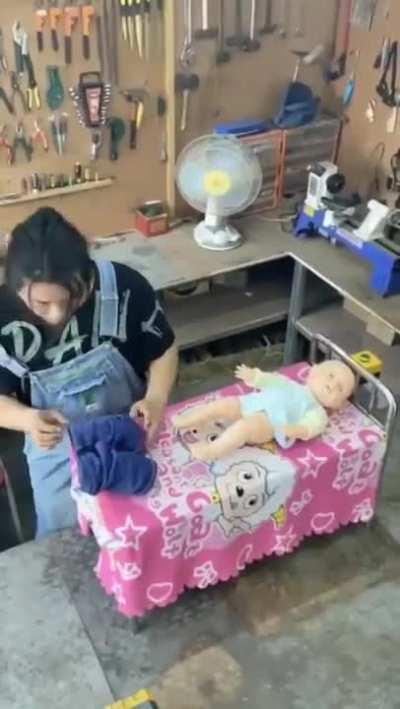 The pants have been put on successfully